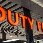 Side view of Duty Free sign at airport